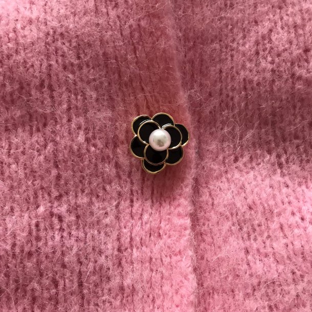 Clip on knapper, sort blomst